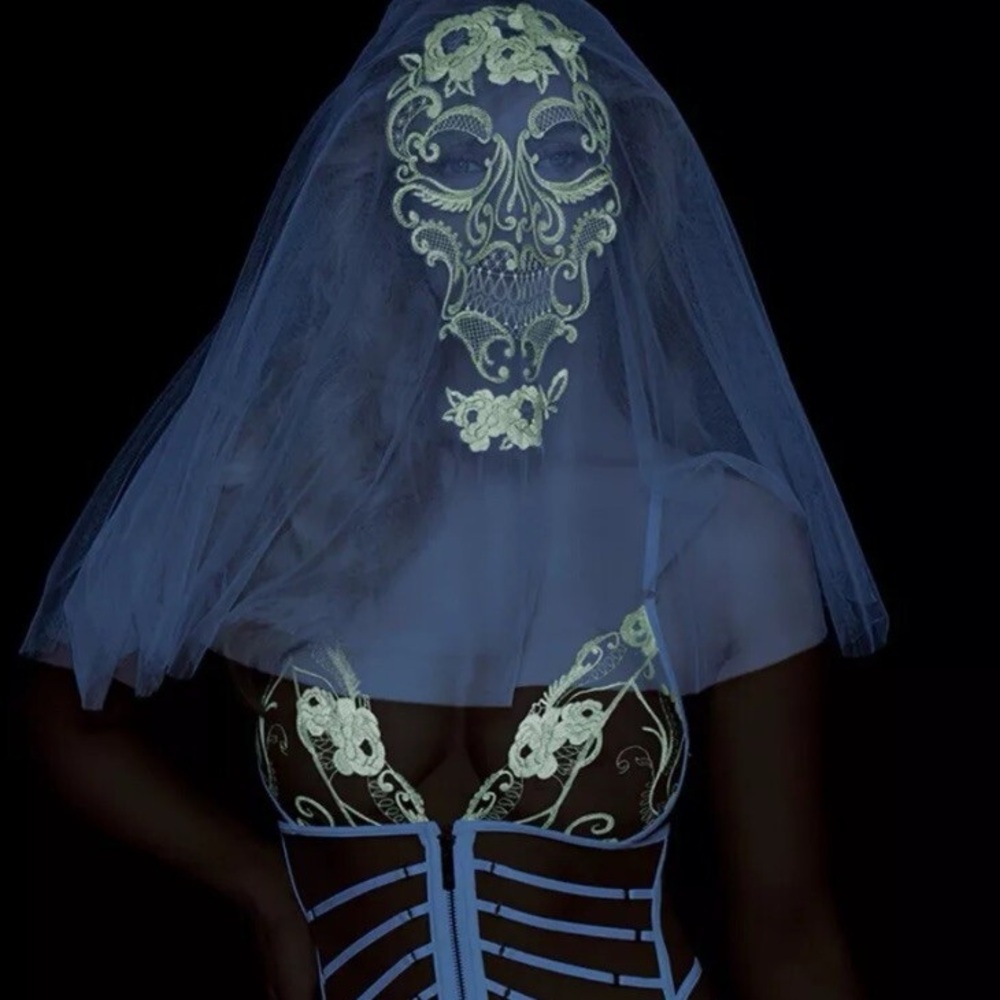 Honey Birdette Valeria Veil with Glow in the Dark Lace